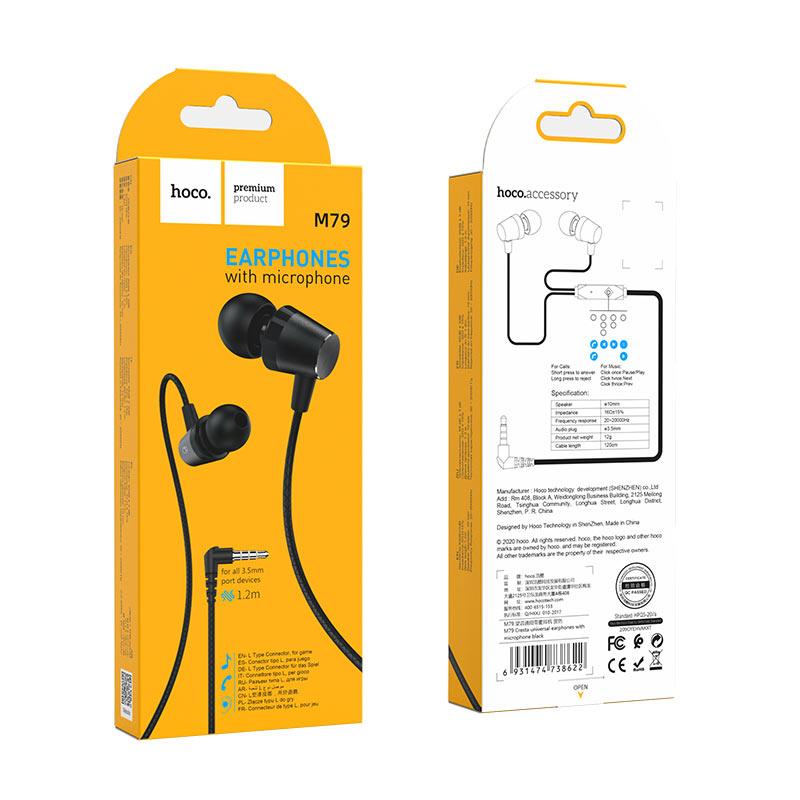 Навушники з мікрофоном провідні Hoco M79 Cresta universal 3.5mm Black