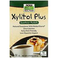 Ксилітол + стевія NOW Foods, Real Food "Xylitol Plus" сахарозамінник (75 пакетиків по 1,8 г)