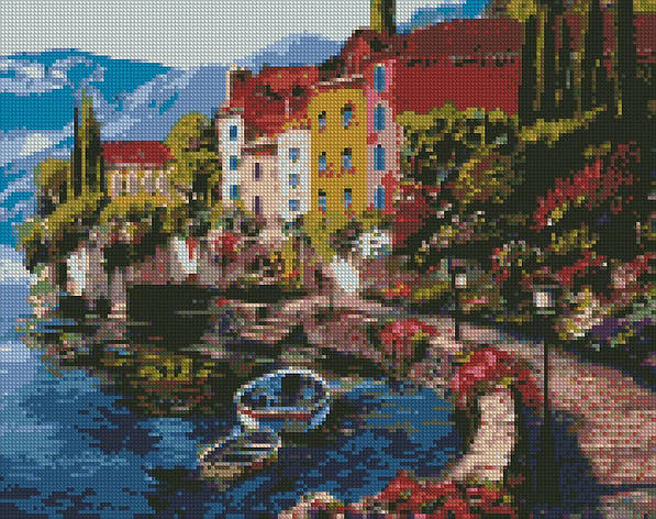 Алмазна мозаїка AMO7025 Ранок на березі озера, 40x50см. Ideyka на підрамнику, фото 1