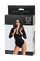 Боди Glossy Alessia из материала Wetlook на молнии, черный