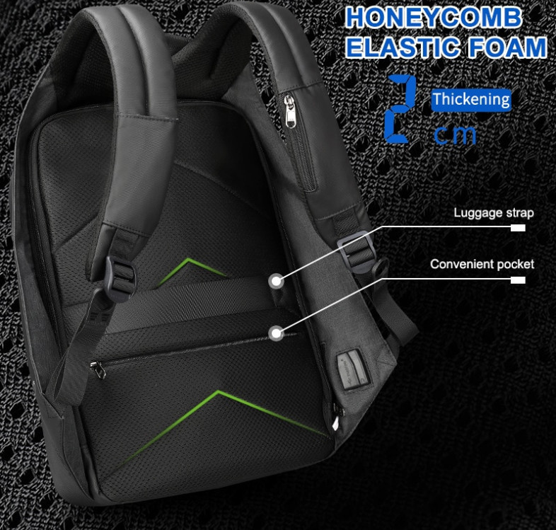 Рюкзак городской мужской антивор с USB и разъемом для наушников Tigernu. Мужской рюкзак для ноутбука Черный - фото 9 - id-p1083216218