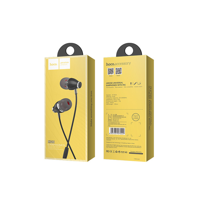 Навушники з мікрофоном провідні Hoco M28 Ariose 3.5mm Black