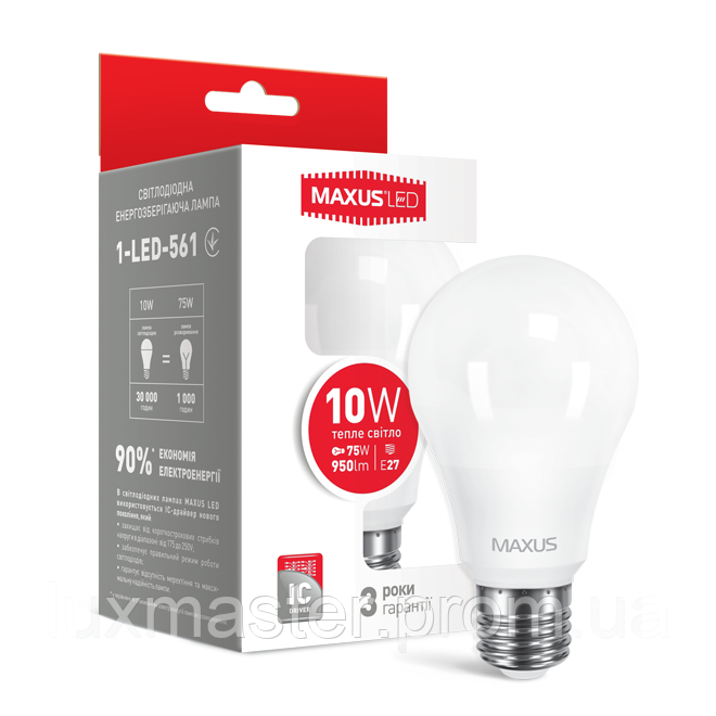 LED-лампа MAXUS A60 10W м'яке світло 220 V E27 (1-LED-561)