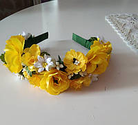 Ободок обруч з квітами "мотаний жовтий"
