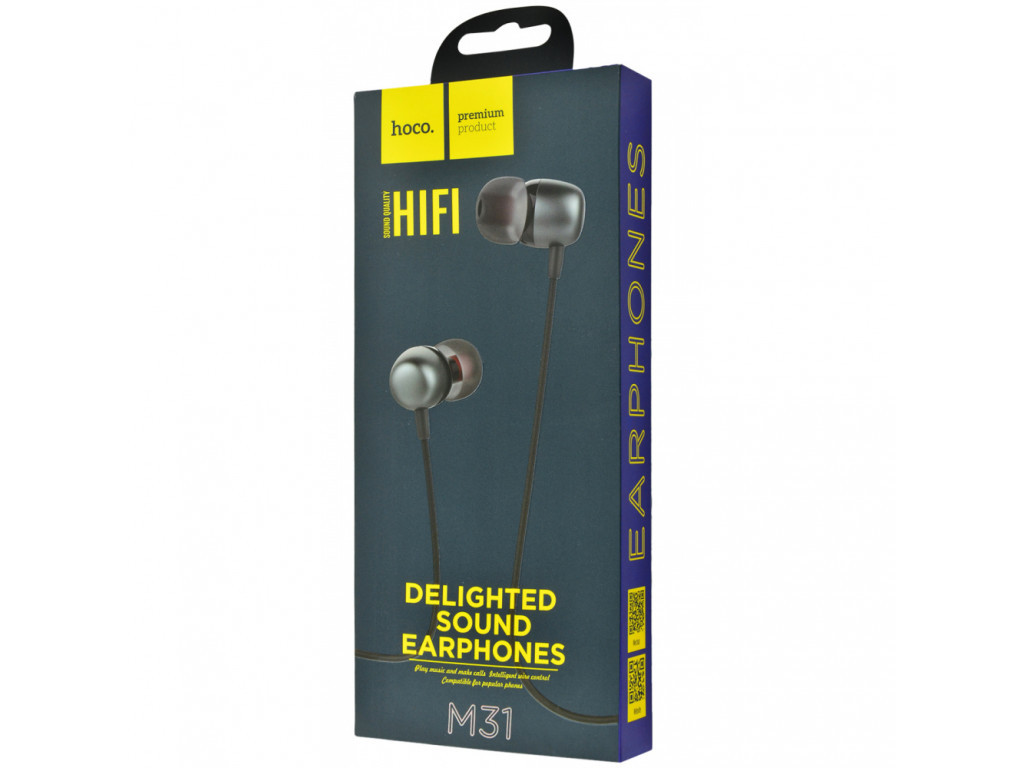 Навушники з мікрофоном провідні Hoco M31 Delighted Sound 3.5mm Metal Gray