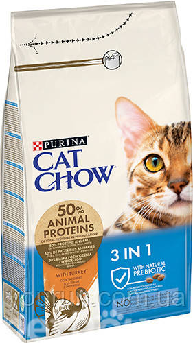 Cat Chow (Кет Чау) 3 в 1 - корм для дорослих кішок з індичкою, 1.5 кг