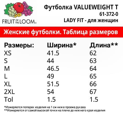 Таблиця розмірів жіночих футболок Fruit of the Loom
