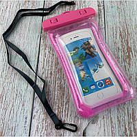 Водонепроницаемый плавающий чехол для телефона с блестками + ремешок |150 мм x 70 мм| Розовый