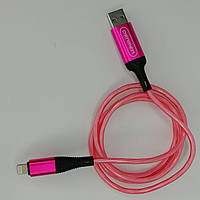 Кабель светящийся для зарядки Lightning Apple iPhone DENMEN D25L |2.4A, 100см| Розовый