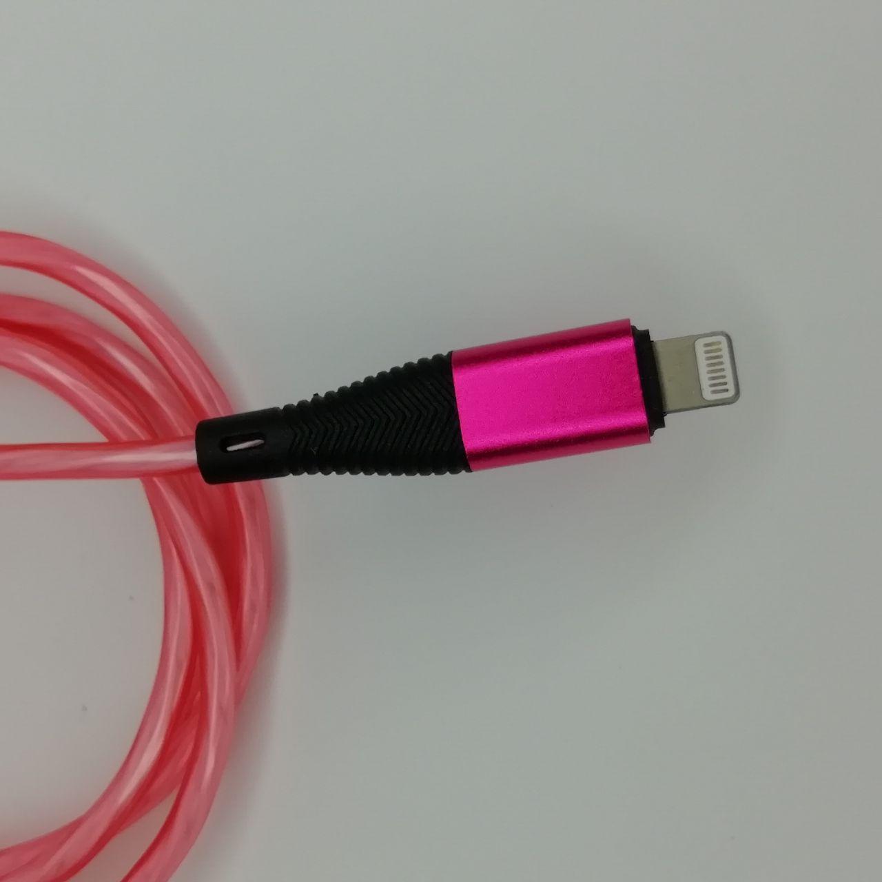 Кабель светящийся для зарядки Lightning Apple iPhone DENMEN D25L |2.4A, 100см| Розовый - фото 3 - id-p1608699971