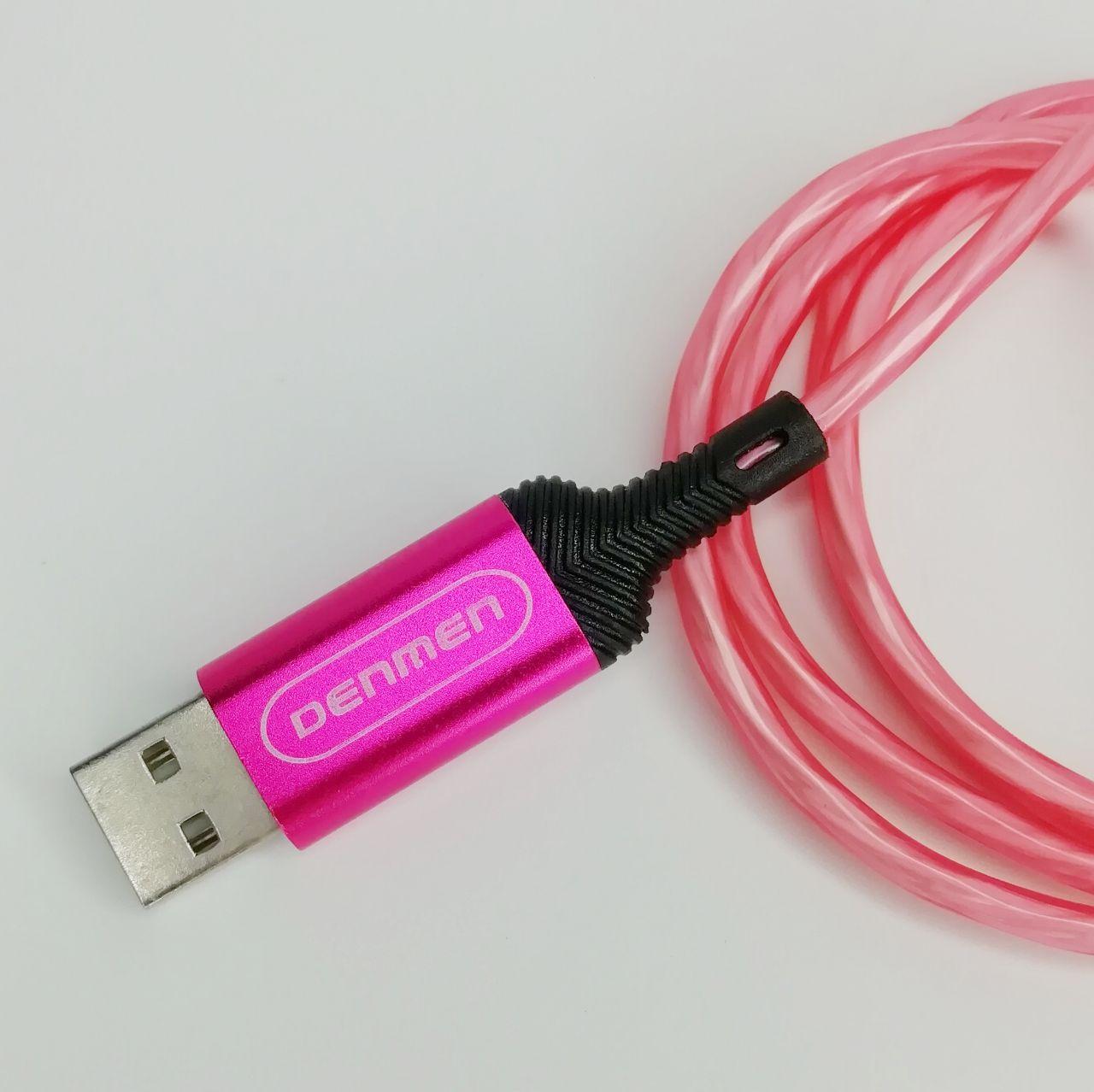 Кабель светящийся для зарядки Lightning Apple iPhone DENMEN D25L |2.4A, 100см| Розовый - фото 4 - id-p1608699971