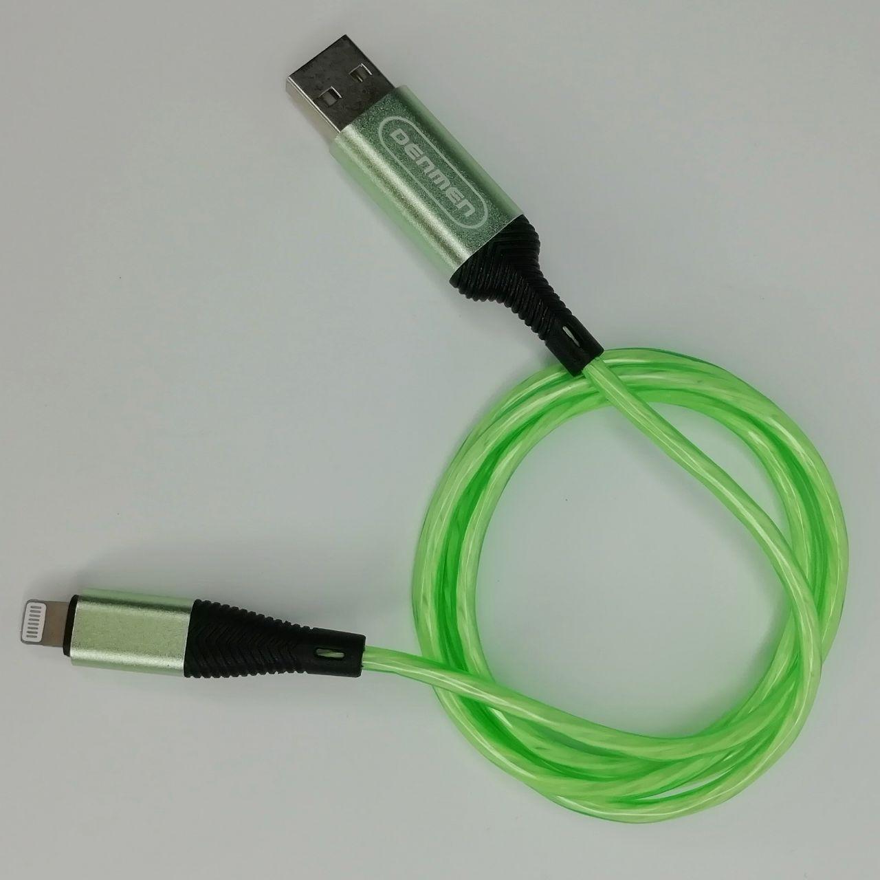 Кабель светящийся для зарядки Lightning Apple iPhone DENMEN D25L |2.4A, 100см| Зеленый - фото 2 - id-p1608701971