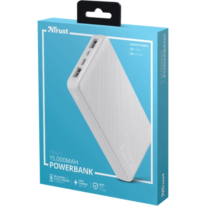 Powerbank TRUST PRIMO Compact 15000 mAh White (23900) - фото 5 - id-p1608700526