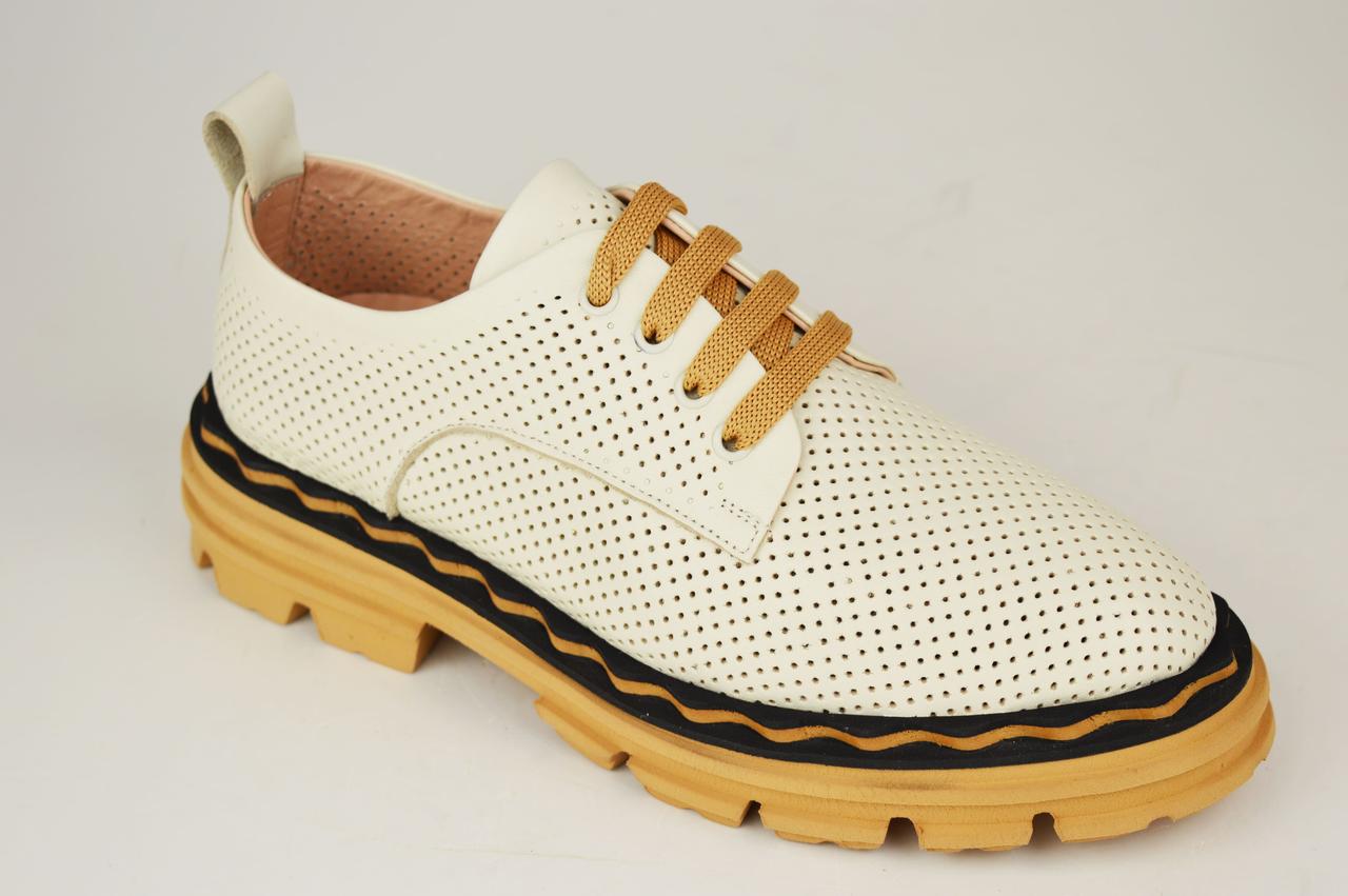 Туфли летние перфорированные Evromoda 2301003 36 Бежевые кожа