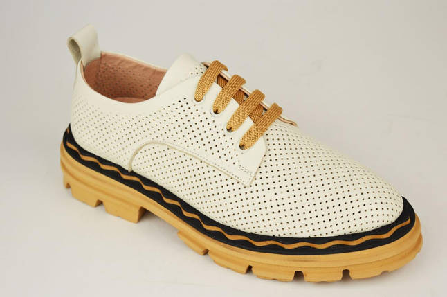 Туфли летние перфорированные Evromoda 2301003 36 Бежевые кожа, фото 1