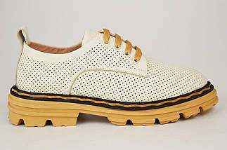 Туфли летние перфорированные Evromoda 2301003 36 Бежевые кожа, фото 2