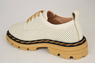 Туфли летние перфорированные Evromoda 2301003 36 Бежевые кожа, фото 3