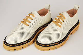 Туфли летние перфорированные Evromoda 2301003 36 Бежевые кожа, фото 5