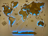 Многослойная карта мира с подсветкой RGB цвет Walnut