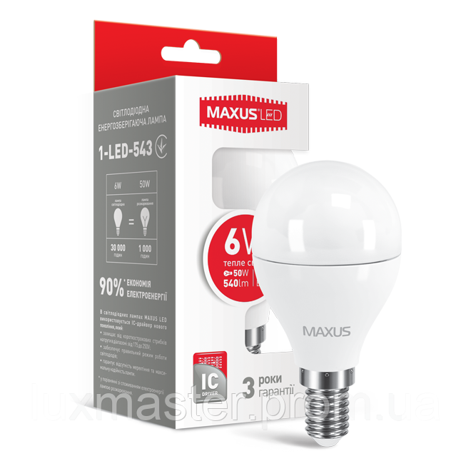 LED-лампа MAXUS G45 6W м'яке світло 220 V E14 (1-LED-543)