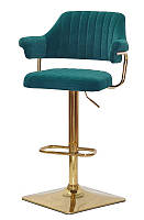 Кресло барное Jeff Bar 4GD-BASE зеленый В-1003 бархат, на квадратной золотой опоре с регулировкой высоты