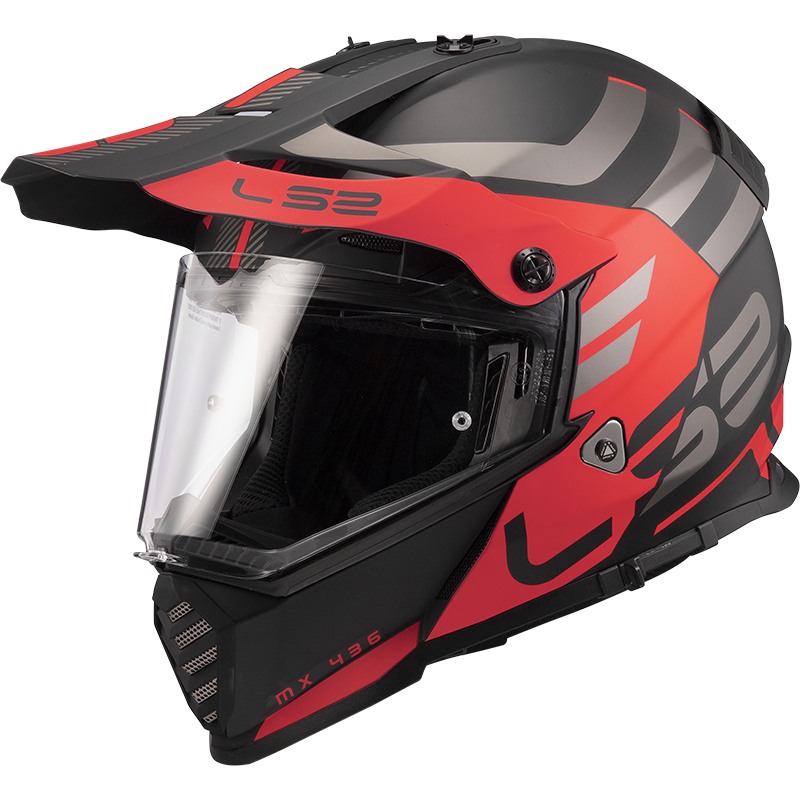 Мотошолом LS2 MX436 pioneer evo adventurer matt black red, фото 1