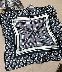 Шовкова брендова хустка Burberry 90*90 см сіра ручна обробка краю, фото 3
