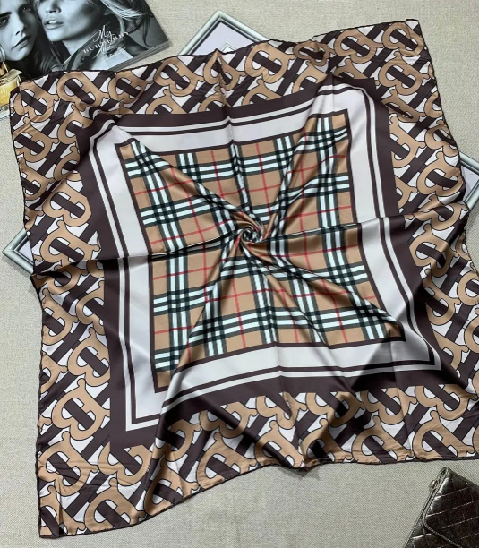 Шовкова хустка Грація BB 90*90 см коричнева ручна обробка краю