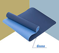 Йога мат (коврик для фитнеса и йоги) Плотный спортивный коврик (каремат) yoga mat 6, сине-голубой (A/S)