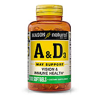 Вітаміни А та D3, Vitamins A & D3, Mason Natural, 100 гелевих капсул