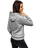 Кофта сіра жіноча з капюшоном без написів, Літня Толстовка трикотажна хб Худі з кишенею Кенгурушка весняна на дівчину, фото 3