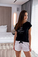 Жіноча бавовняна піжама. Чорна футболка, світлі шорти Sensis Pizama Josephine