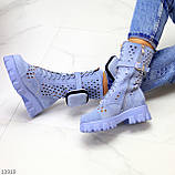 Модные голубые летние женские ботинки с кошельками с фигурной перфорацией (обувь женская), фото 9