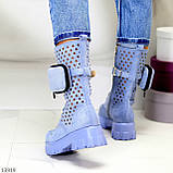 Модные голубые летние женские ботинки с кошельками с фигурной перфорацией (обувь женская), фото 10