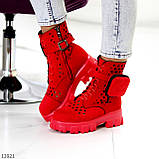 Модные красные летние женские ботинки босоножки на утолщенной подошве (обувь женская), фото 4