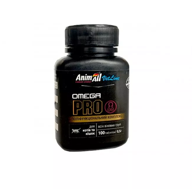 Витамины AnimAll VetLine Omega PRO для котов и кошек 0,5г, 100 таблеток