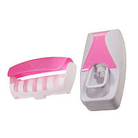 Дозатор для зубной пасты с держателем для щеток, розовый (51580005)