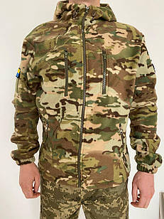 Кофта флісова камуфляжна Мультикам із щільного флісу, з капюшоном, з липучками, 4 кишені, 46-56 р-р