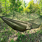 Туристичний підвісний гамак з москітною сіткою та тентом, Хакі (270×150см), фото 7