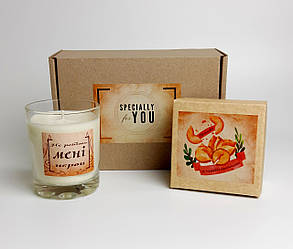 Набір подарунковий «Не роби мені нєрви» - арома свічка ручної роботи з соєвого воску і печиво з передбаченнями в коробці