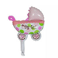 Фольгированный шар мини фигура коляска BABY GIRL 28х26см (10")