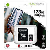 Карта пам'яті microSDXC 128GB Class 10 UHS-I Kingston CANVAS Select Plus (SDCS2/128GB) R100MBs + адаптер нова