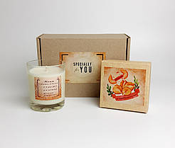 Набір подарунковий «Захисний вогонь» - арома свічка ручної роботи з соєвого воску і печиво з передбаченнями в коробці