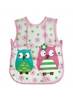 Слюнявчик клеёнчатый с завязками Совушки розовый