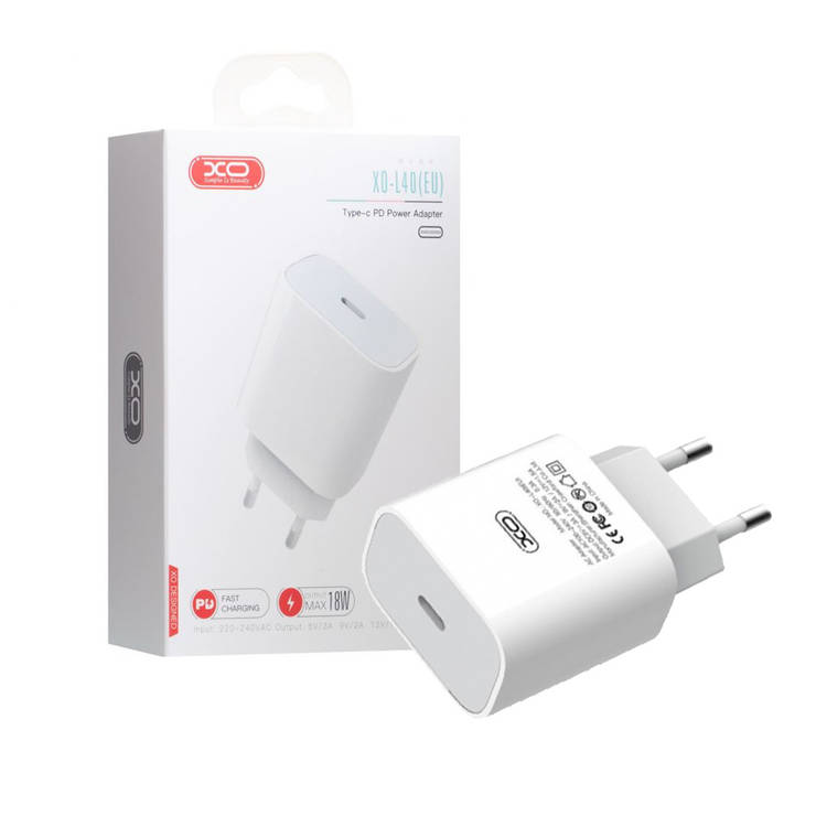 Сетевое зарядное устройство XO L40(EU) USB-C PD 3A 18W (белое), фото 2