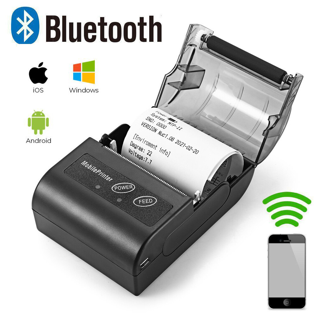 Портативный чековый принтер MTP-2 Bluetooth USB с чехлом, мобильный термопринтер 58 мм Android Windows iOS