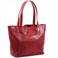 Молодежная женская сумка шоппер из качественной натуральной кожи под крокодила Флоренция красная