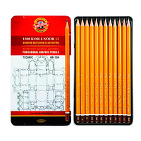 Набор чернографитных карандашей в металлической коробке Koh-i-Noor Technic HB-10H 1500