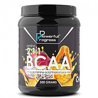 БЦАА + Глутамін Amino BCAA 2:1:1 Glutamine Powerful Progress 500 g смак Тропічний мікс