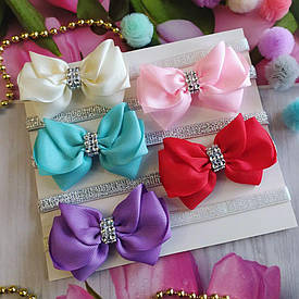 Дитяча повязка с бантиком на голову "Бабочка" (бант молочний, рожевий, мятний, червоний, бузковий)